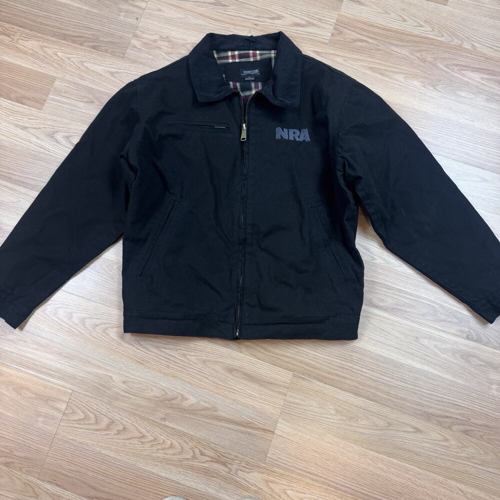 Burks Bay NRA Jacket Mens Large Black Canvas Plaid Lined Corduroy Collar Work